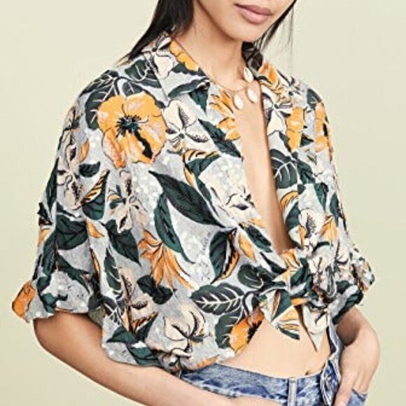 New R13 ​Logo Hawaiian Tropical-Print Oversized Unisex Shirt In Blue Floral NWT - Picture 5 of 15